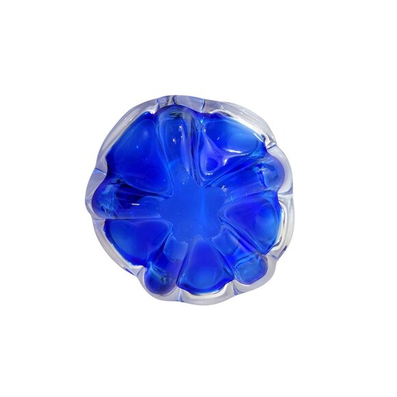 Bohemian Art Glass Ashtray Bowl Mid-Century Modern MCM Blue Glass - Picture 5 of 5